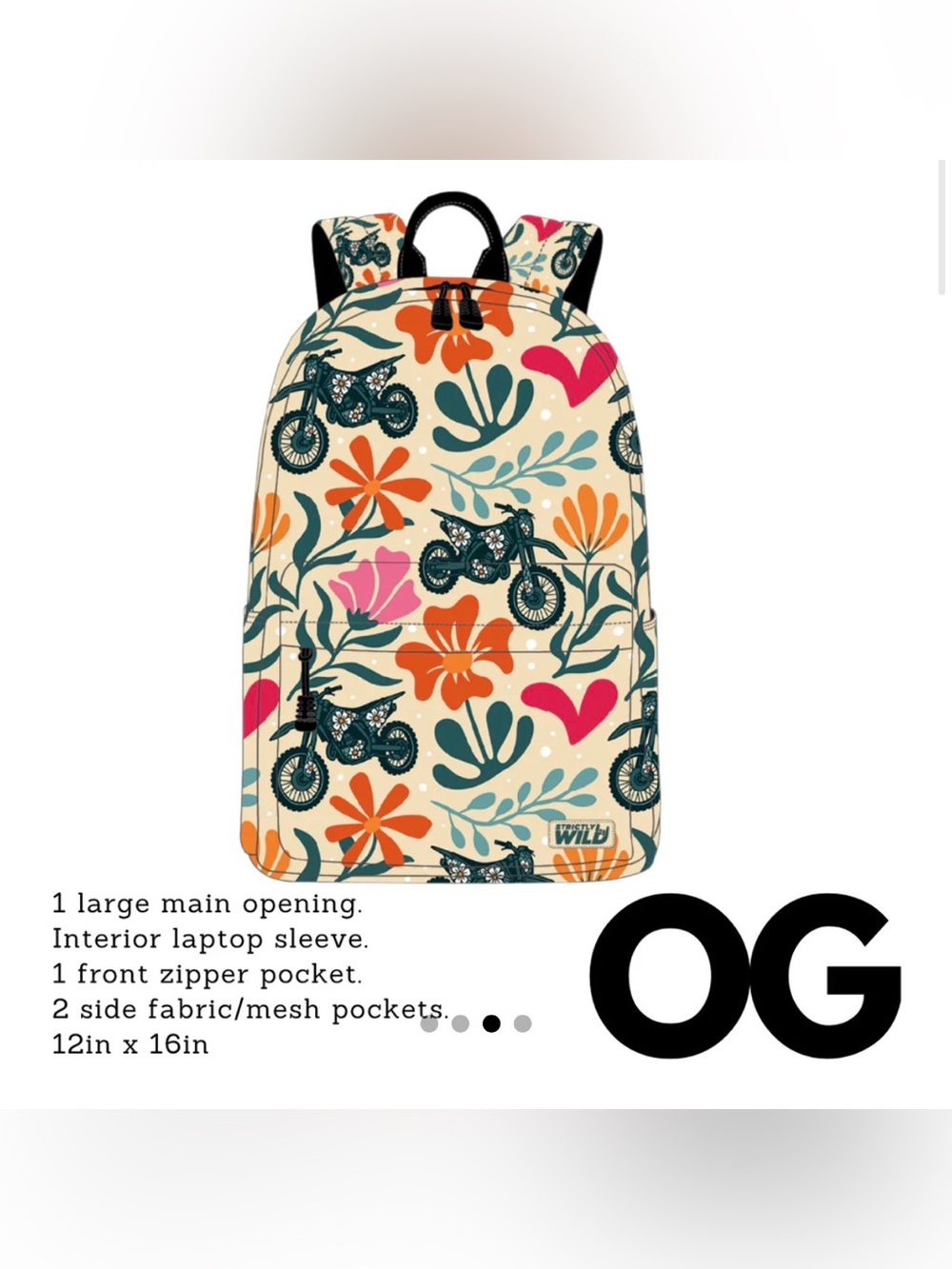 Wild Floral Moto Print Backpack - Cream/Orange/Pink